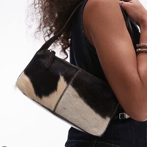Mango Cow Print Leather Shoulder Bag